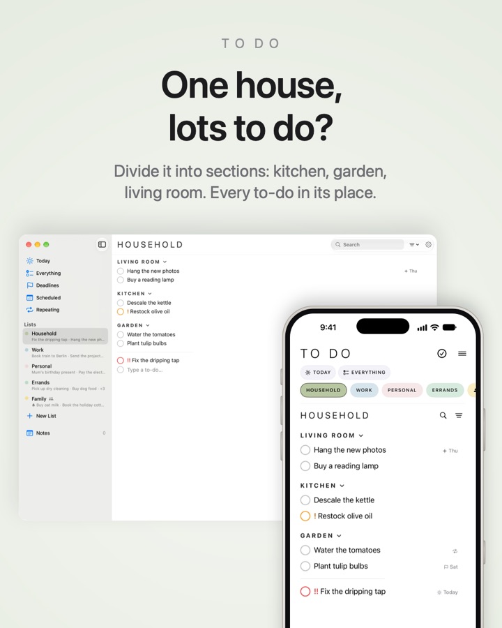 One house, lots to do? Divide a list into sections.